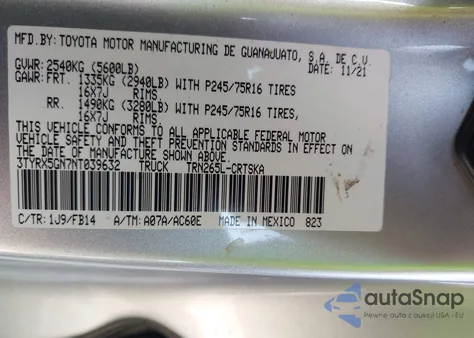 2022 Toyota Tacoma Sr из США, поврежденный, VIN 3TYRX5GN7NT039632